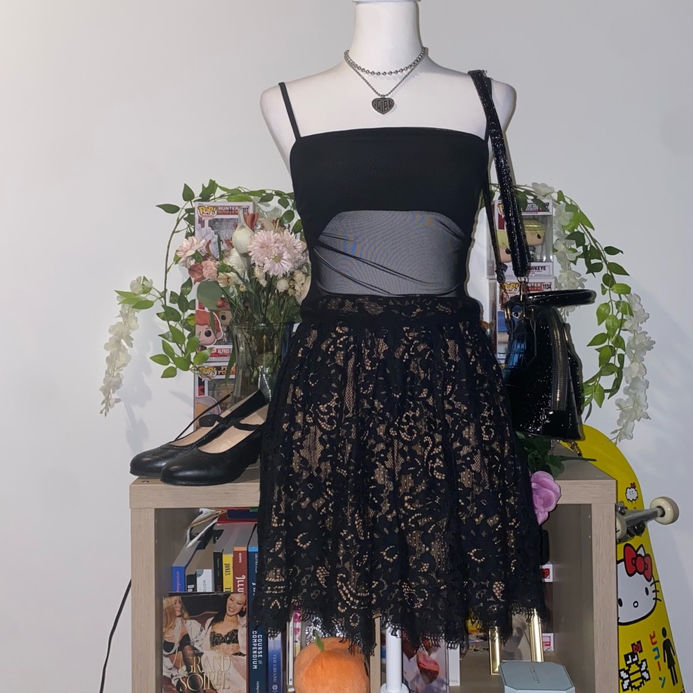 Michael Michael Kors dark academia whimsical gothic lace floral midi skirt